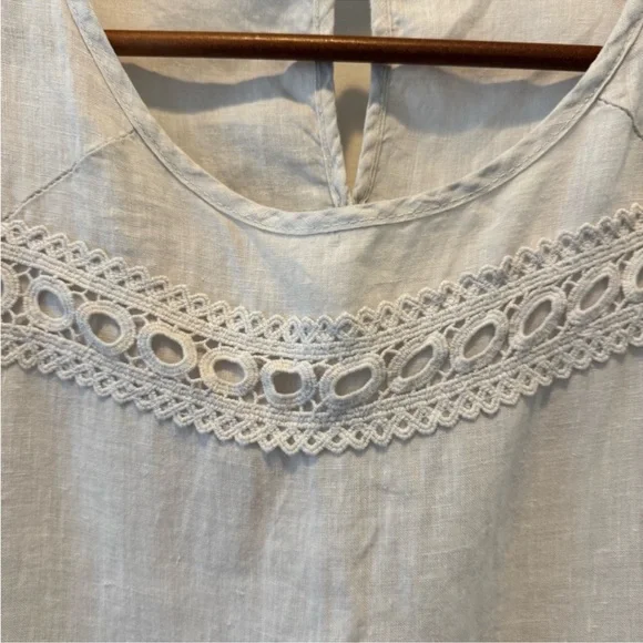 Linen Blouse Cream Lace Trim Short Sleeve Top Made in Italy Size L - Picture 4 of 8